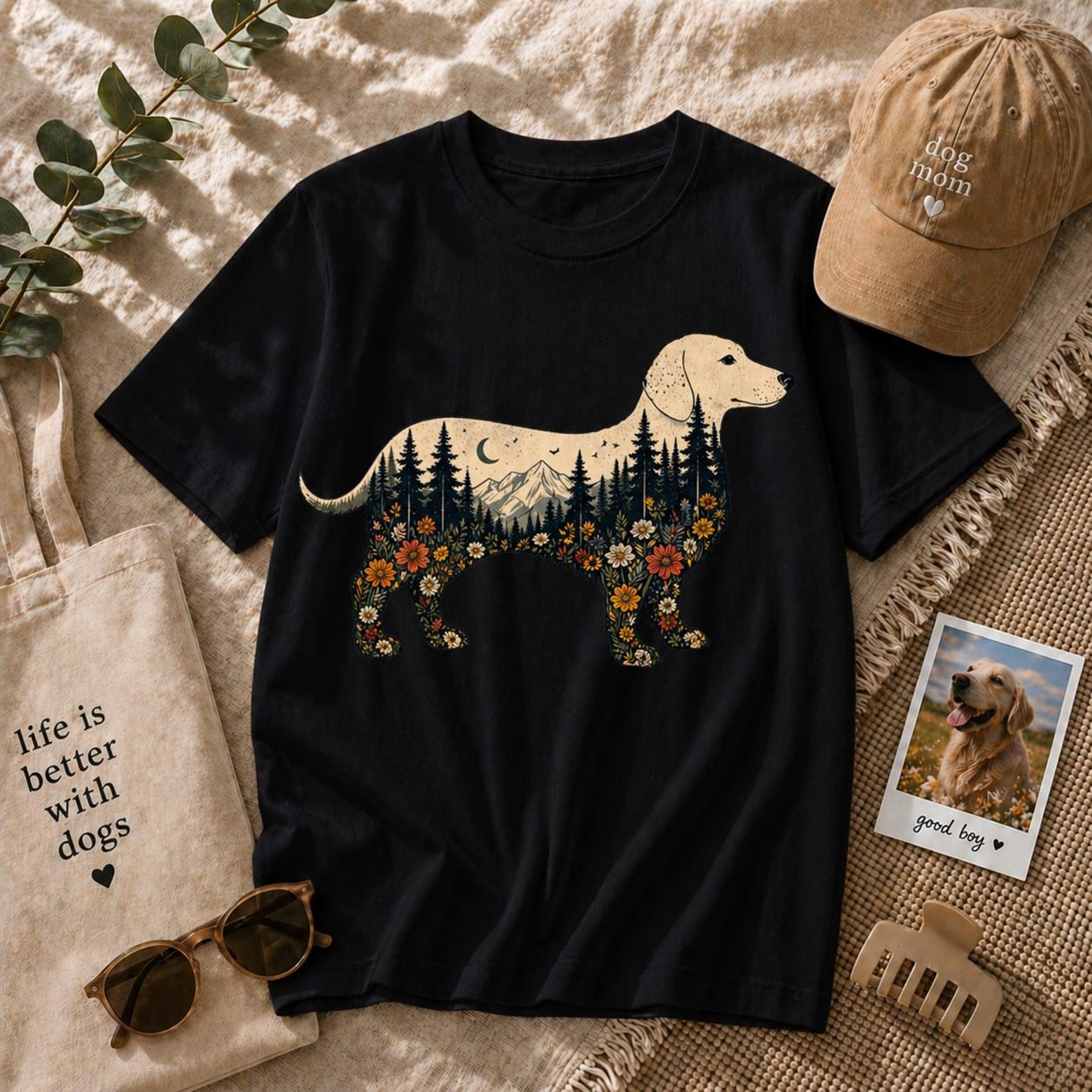 Nature Dachshund T-Shirt – Mountain Forest Silhouette Dog Lover Tee 3XL