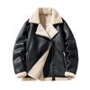 Autumn and Winter Fleece Jacket for Men's Warm Cotton Coat for Men's Lapel Motorcycle Jacket Collar Leather Jacket