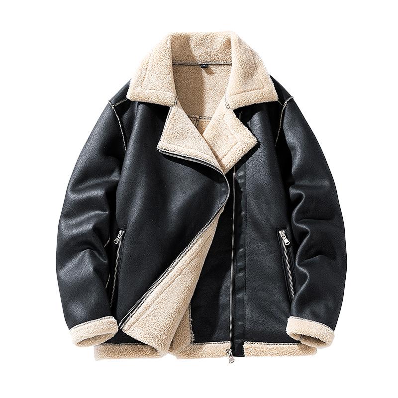 Herbst- und Winter-Fleecejacke für Herren, warmer Baumwollmantel für Herren, Revers-Motorradjacke, Kragen-Lederjacke