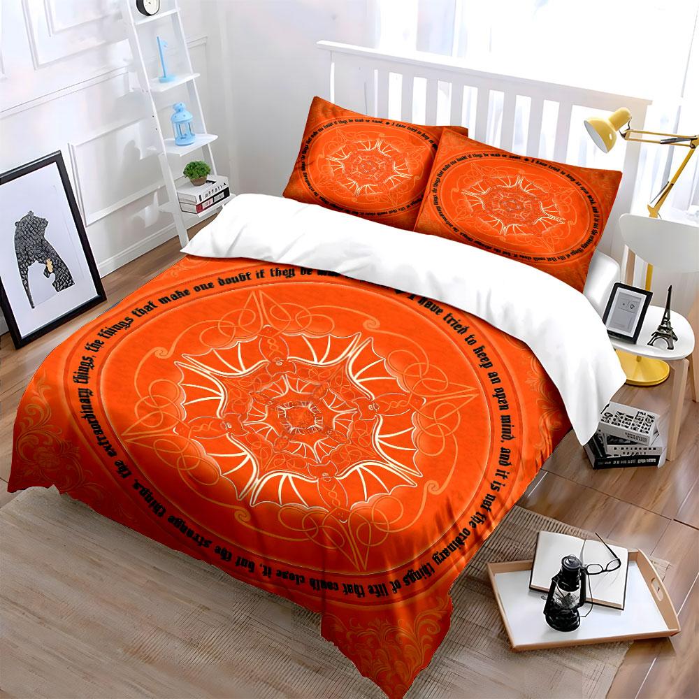 Ensemble de housse de couette et parures de lit motif mandala orange abstrait, doux et confortable, comprenant 1 housse de couette et 2 taies d'oreiller, Cadeau