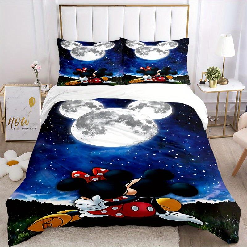 3pcs set Moonlit Night Mickey Minnie1pc of quilt cover+2pcs of pillowcase, no core, print bedding, All Seasons Bedroom Setting075