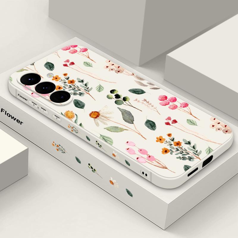 Applicable to Samsung S25Ultra floral mobile phone case S24 liquid S22 straight edge small fresh flower anti-drop protective case