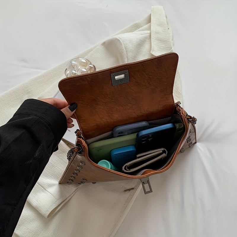Golden Leather Texture Single Shoulder Casual Women's Hand-held Bag - Vintage Rivets Armpit Slung