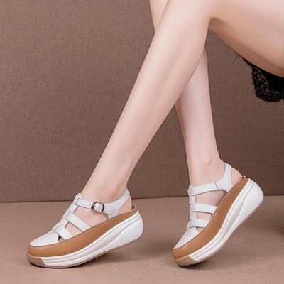 xSoft Bottom Sandals Women Baotou Women's Shoes Muffin Bottom Patchwork Color One Buckle Temperament Shoes Women