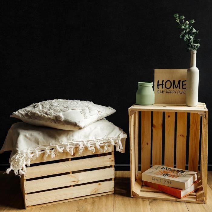 Caisse en Bois Naturel - CREATIVE DECO - 50 x 40 x 30 cm - Caisse Rangement Bois - Caisse en Bois Vintage