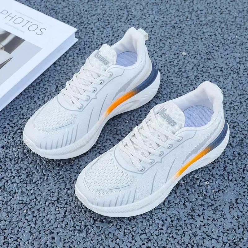 

Модная мужская и женская спортивная обувь больших размеров, эластичные кроссовки с амортизацией, сетчатая дышащая пара, модная обувь для фитнеса 35 белый