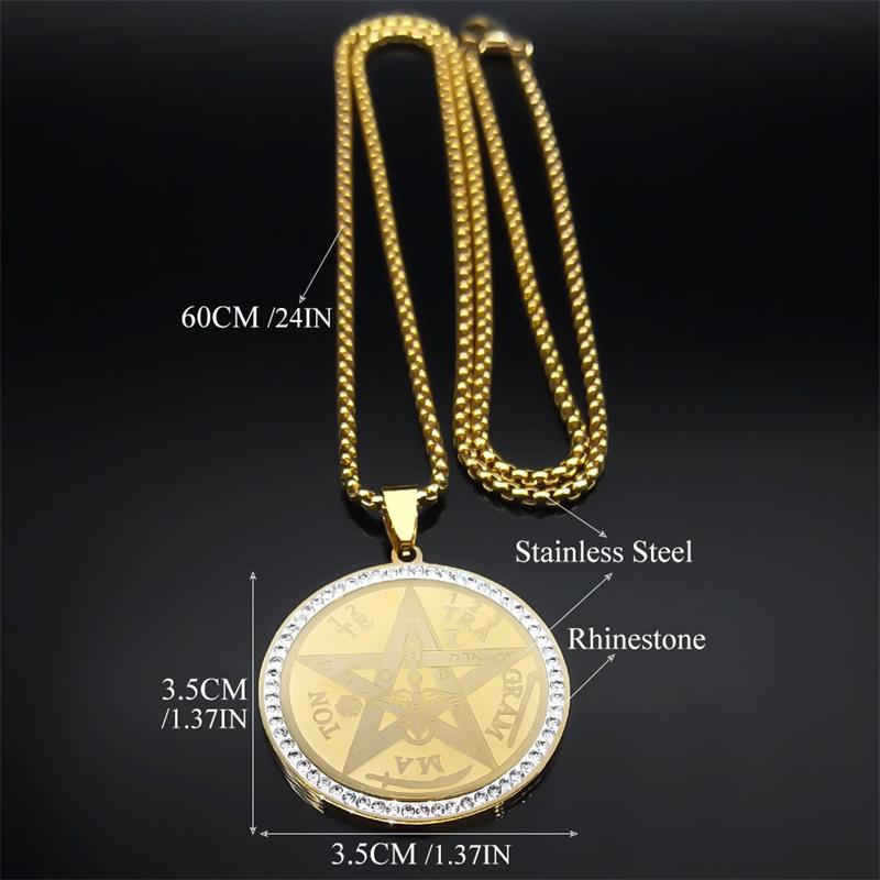 Tetragrammaton Pentagram Amulet Necklace for Women Men Stainless Steel Jewish Israel Talisman Pentacle Chain Jewelry NZZZ499S02