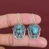 Tibetan Turquoise Gemstone Earring Vintage Earring Handmade Jewelry 925 Sterling Silver Earring Unique Jewelry Drop Earring Gifts For Mother