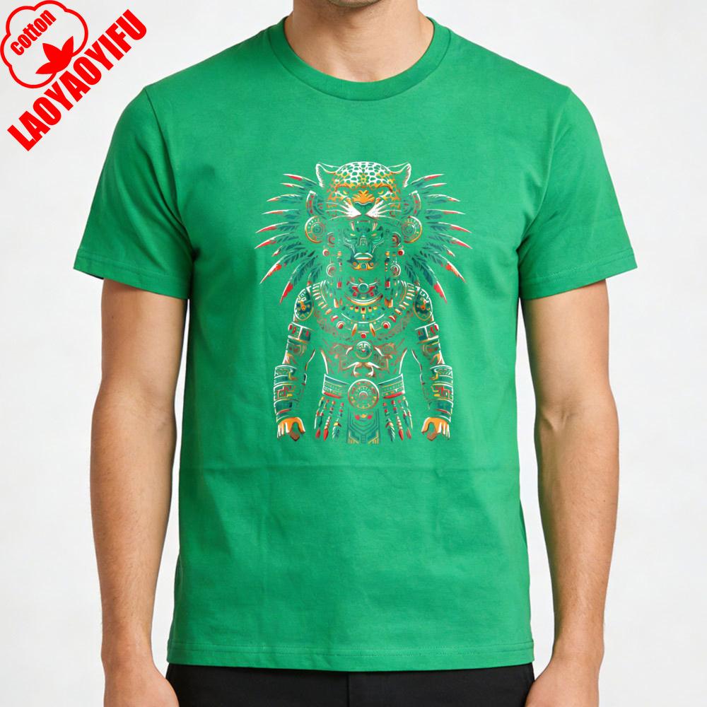 Aztec Jaguar Warrior Tribal Art Men TShirt Cotton Casual Unisex Wear Gift for Him Fashion Statement Shirt Oversized Tops