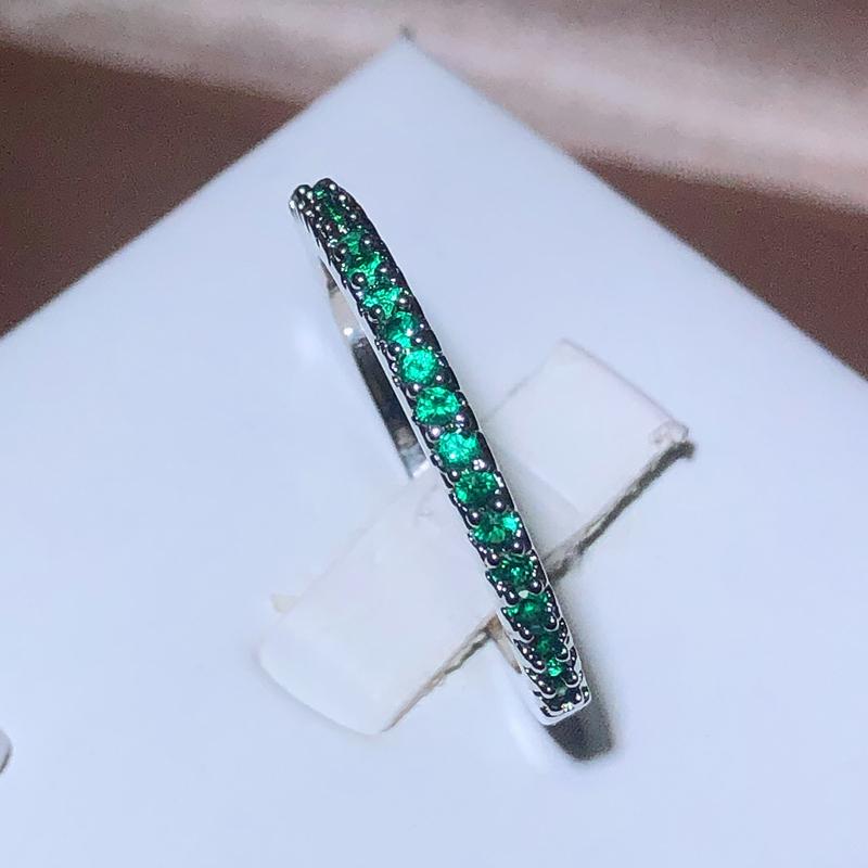 New Fashion 925 Stamp Slim Women's Ring Green Full of Small Diamand Cubic Zirconia Stone Wedding Engagement Trendy Jewelry