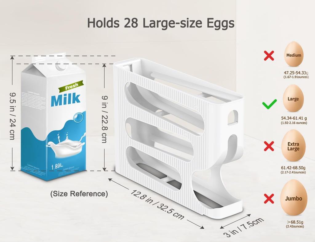 Egg Holder for Fridge, Automatic Rolling Egg Dispenser for Refrigerator, Countertop, Kitchen  Space-saving Egg Roller/Organizer/Storage/Container/Tray