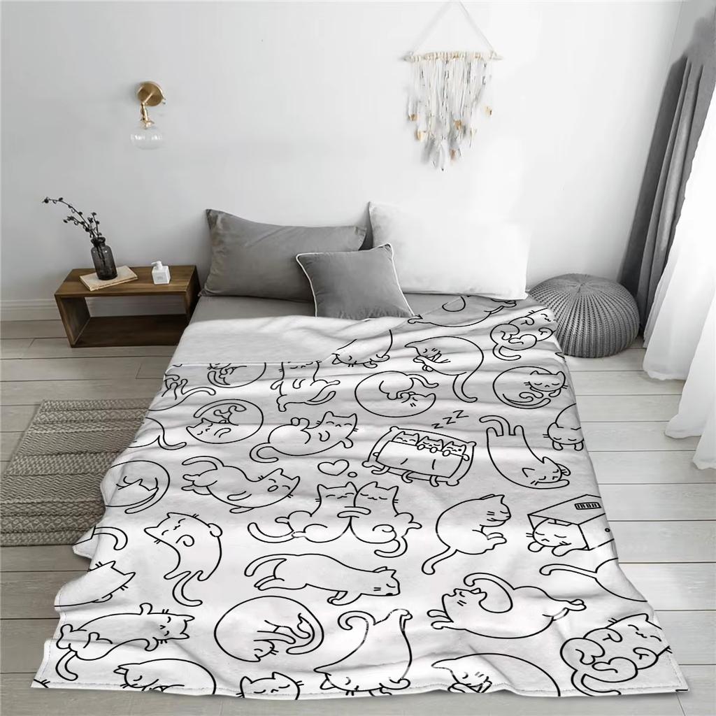 Cat Blankets for Cat Lovers Black and White Cat Print Blanket for Girls Women Soft Blanket for Bed Couch Sofa Chair