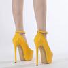 Fashion Sexy Peep Toe Buckle Strap Platform High Heels Womens Super-high Heels Stripper Nightclub Prom Party Shoes Yellow Block Heel