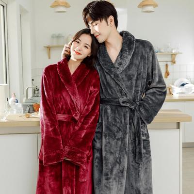 Winter Couple's Thick Flannel Robe - Warm Coral Fleece Long Bathrobe for Men and Women