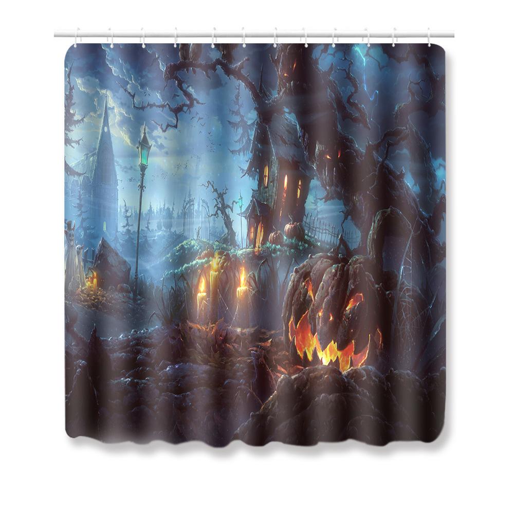 Halloween Shower Curtain Floor Mat Combination Four-Piece Set Bathroom Toilet Carpet Shower Room Foot Mat