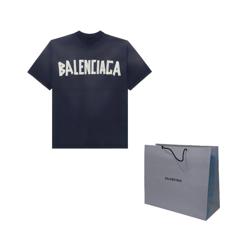 Balenciaga T-shirt da uomo a manica corta, vestibilità media, tipo nastro, nero sbiadito 739784TOVA91055