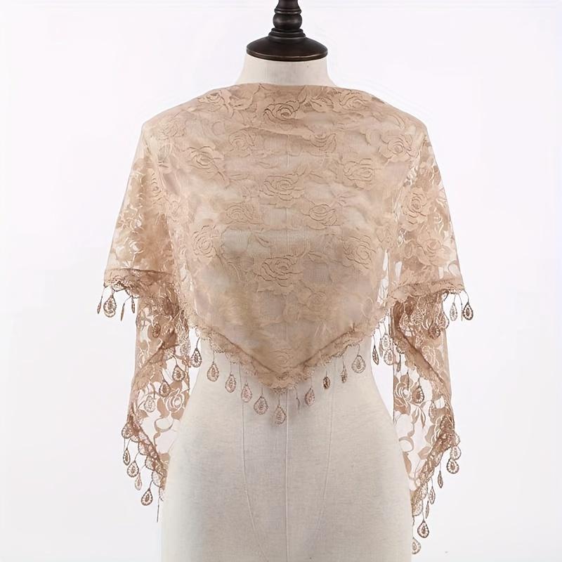 Bohemian Style Lace Triangle Scarf  Shawl Wrap, Elegant Church Tassel Shoulderette for Mass & Spiritual Wear, Boho Chic Accessory