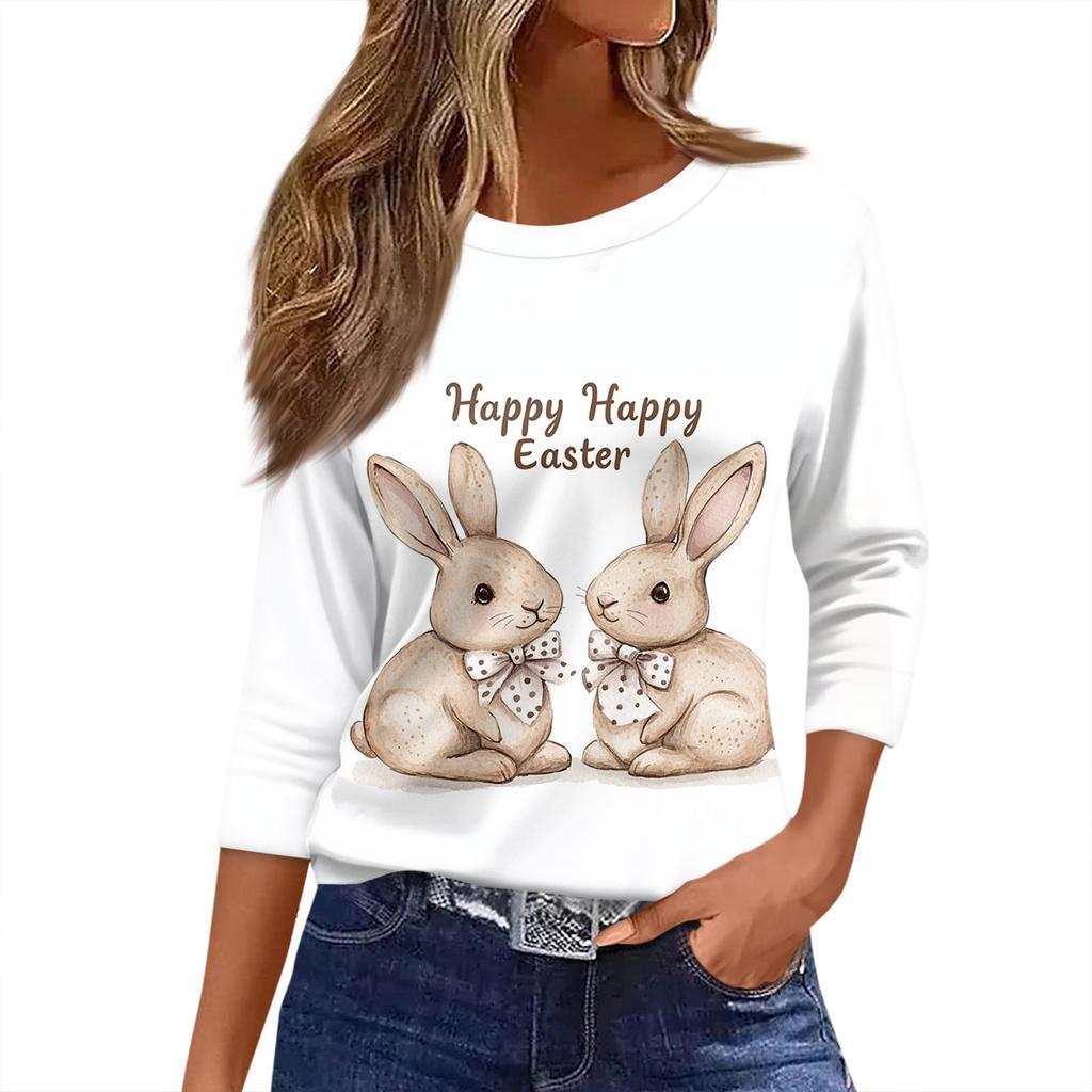 Damen T-Shirt mit Weihnachtsdruck, 3/4-Ärmel, für den Alltag, Wochenendmode, Basic, Rundhalsausschnitt, normales Oberteil