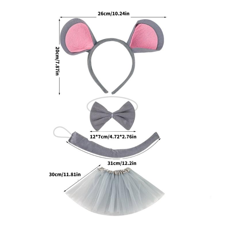 Soft Fabric Mouse Costume Headpiece Tail Accessories Fashion Headband SkirtsFor Children Stage Show Dressing up