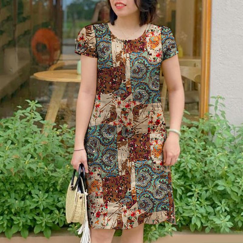 

ZANZEA Женские платья с короткими рукавами и карманами, напечатанные на пуговицах M