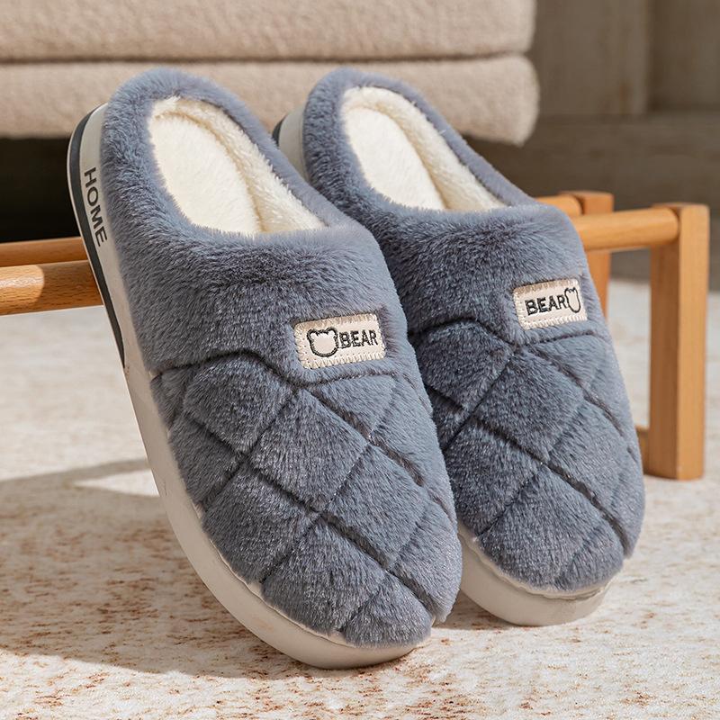 Indoor home thick bottom plush autumn and winter cotton slippers warm plush couple dormitory hotel wool slippers