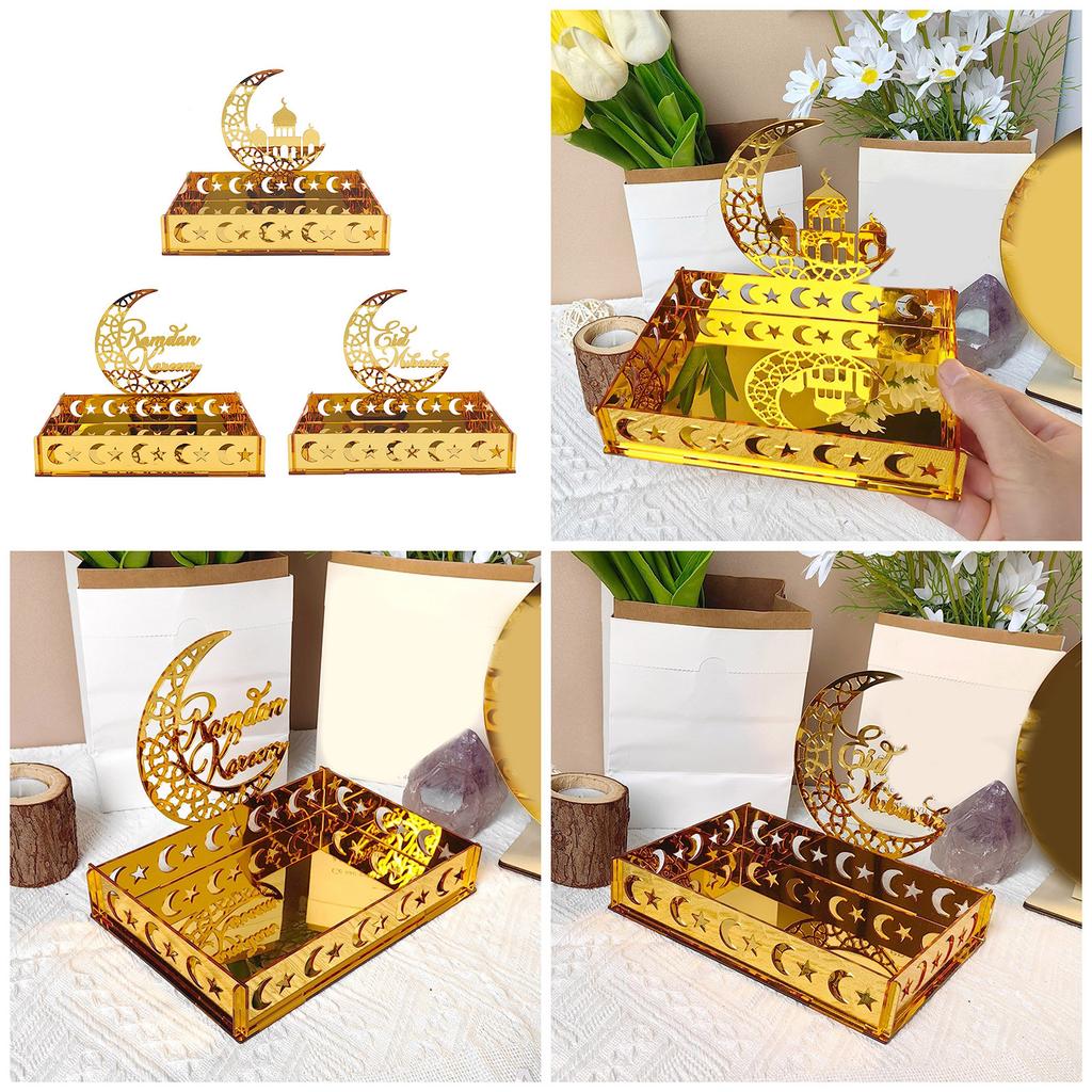 Eid Tray Moon Temple Food Holder Acrylic Ornament for Islamic Muslim Table Decoration Ramadan Party Candy Food Supplies