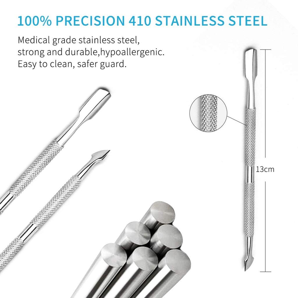 YIKOOLIN Stainless Steel Double Head Cuticle Pusher Gel Nail Removal Tool Manicure Dead Skin & Nail Dirt Cleaning Tool