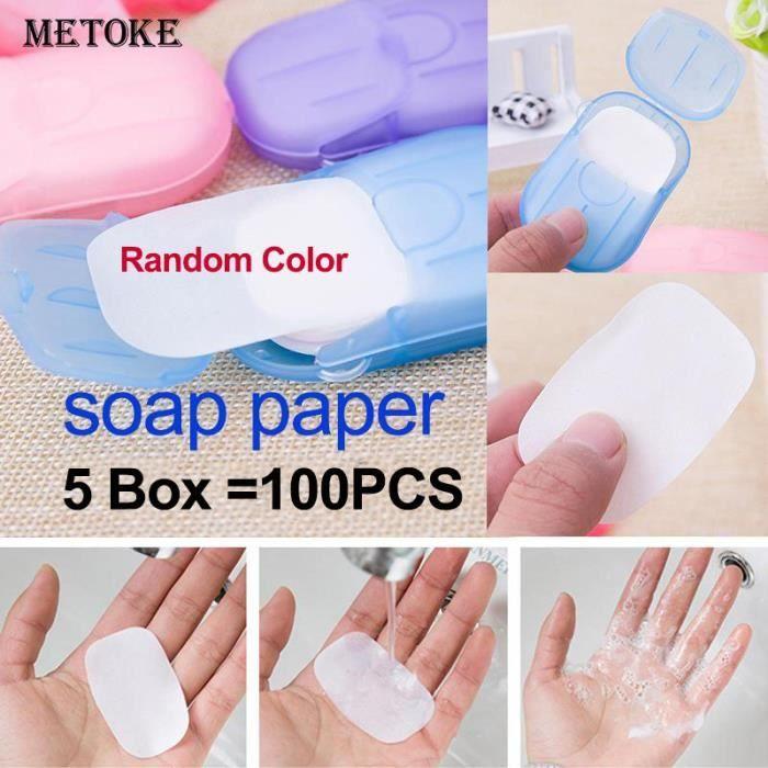 Metoke 5 Boxes Set(100pcs) Outdoor Travel Soap Paper Box Washing Hand Bath Clean Scented Slice Sheets Disposable Box Soap Por