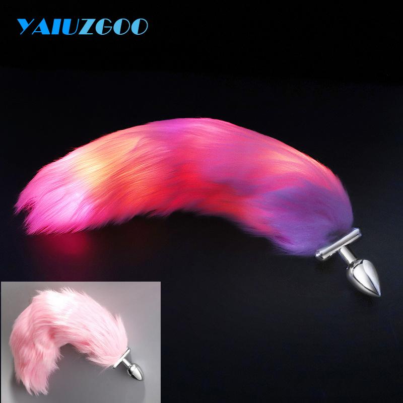LED Glowing Butt Plug Fox Tail For Woman Man Separable Metal Anal Plug with Tail Luminous Cosplay Sex Anal Toys for Couples