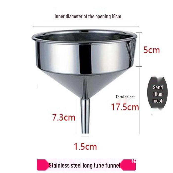 Large Stainless Steel Conical Oil Funnel with Fine Spout and Strainer