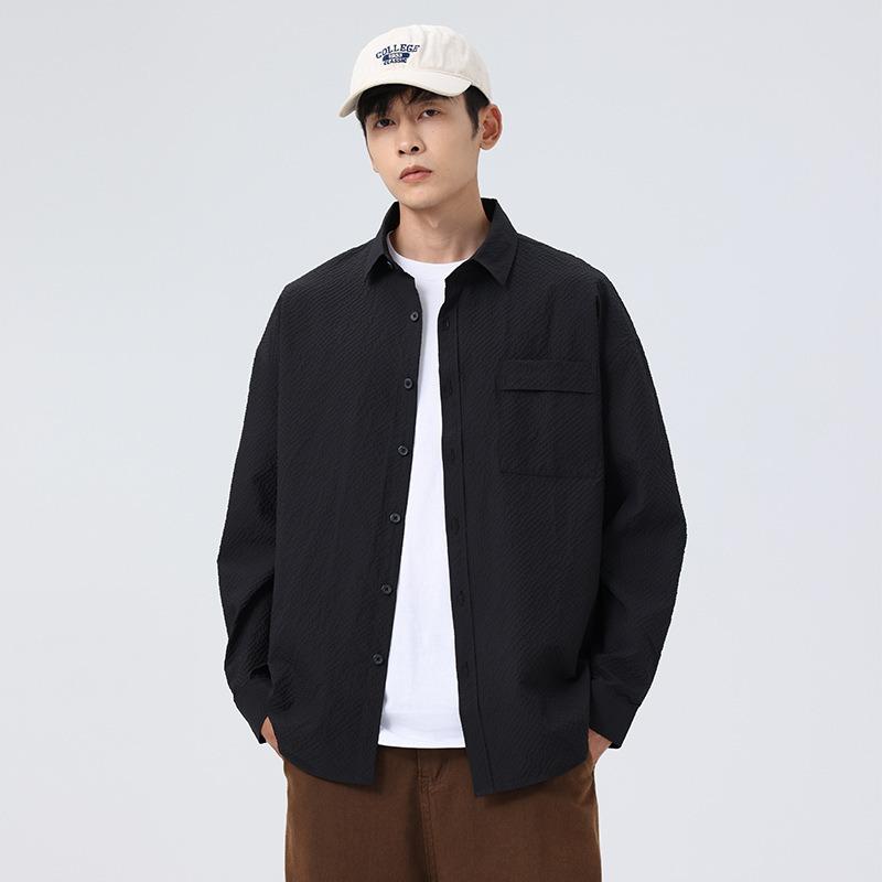 Spring New Men's Solid Color Campus Style Casual All-match Long-sleeved Shirt