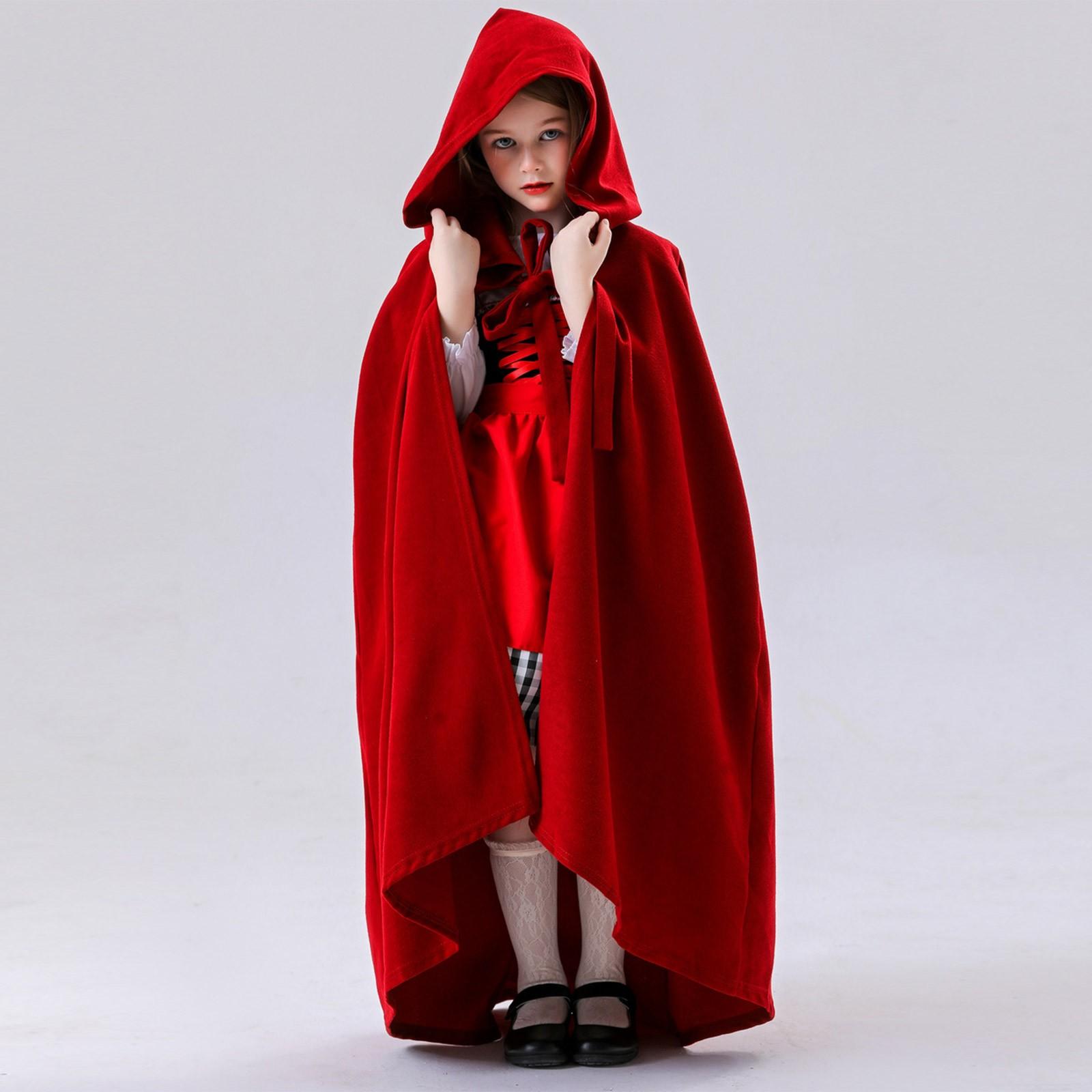

Детская накидка с капюшоном на Хэллоуин, ролевая игра, накидка Красной Шапочки One Size красный