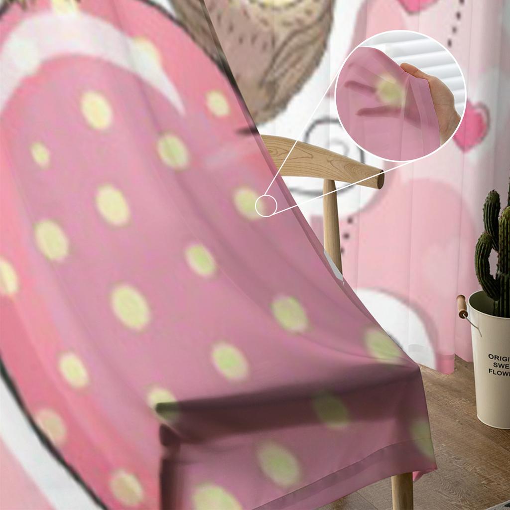Cute Owls Heart Pink Sheer Curtains for Living Room Transparent Tulle Window Treatments Bedroom Kitchen Home Decor Veil Drapes