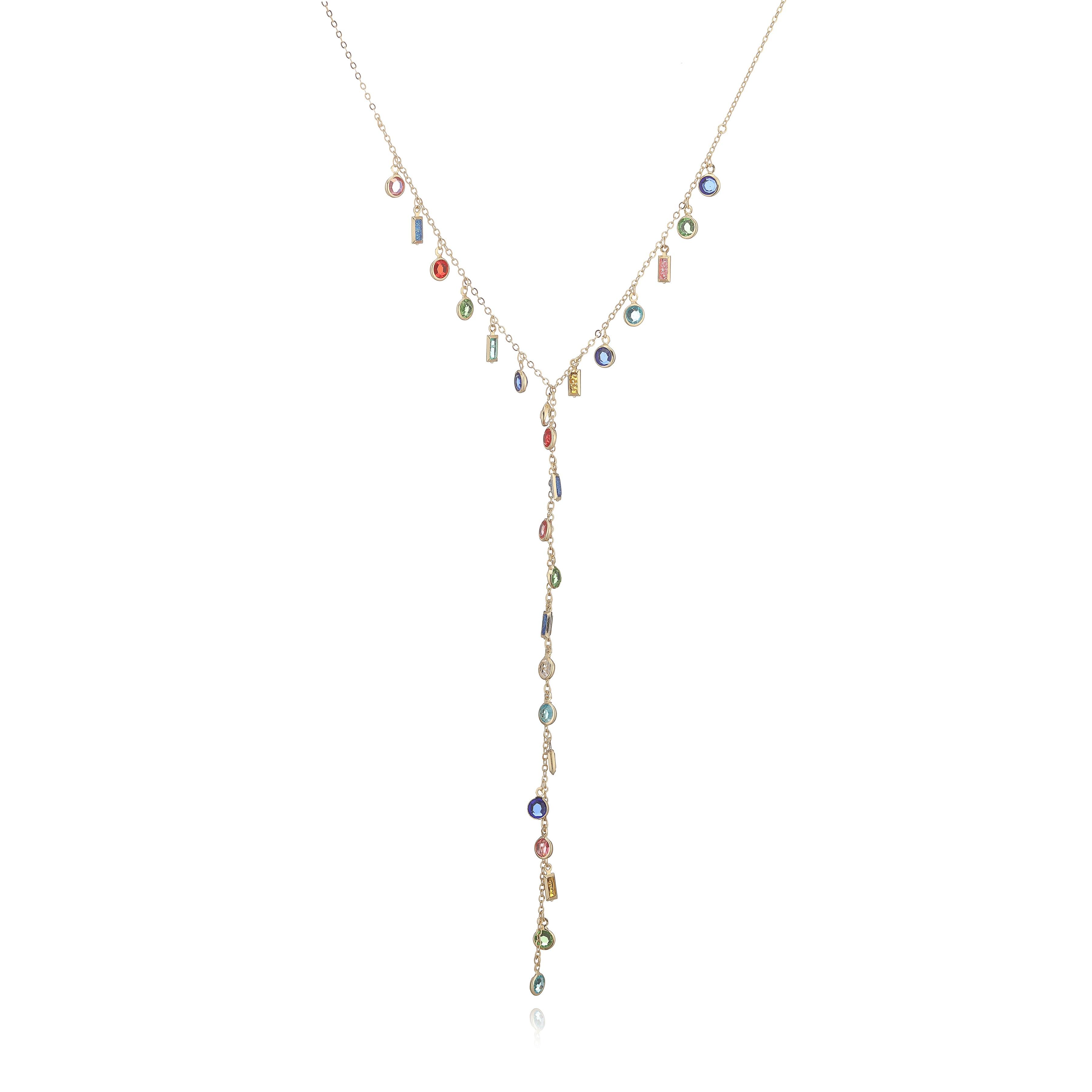

HECHENG,Fashion Colorful Glass Long Y-shaped Women s Necklace Copper Metal Clavicle Chain Party Body Accessories Other