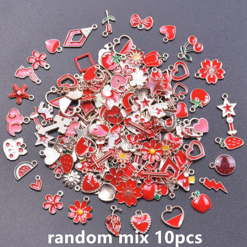 

Mix Color Red Enamel Charm Strawberry Mushroom Heart Random Charms For Jewelry Making Bulk DIY Bracelets Earrings Pendants Bulk