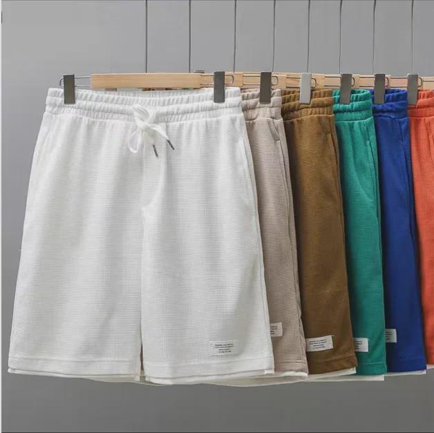 Men's Hong Kong Style Color-Block Waffle Shorts - Two-in-One Loose Casual Summer Sportswear