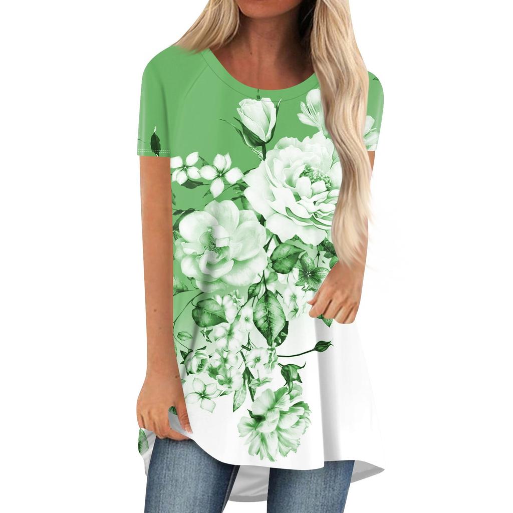 Summer Floral Flower 3D Print Long T-Shirts Women Casual Streetwear Short Sleeve T Shirt Oversized Y2K Tees Tops Woman Clothing