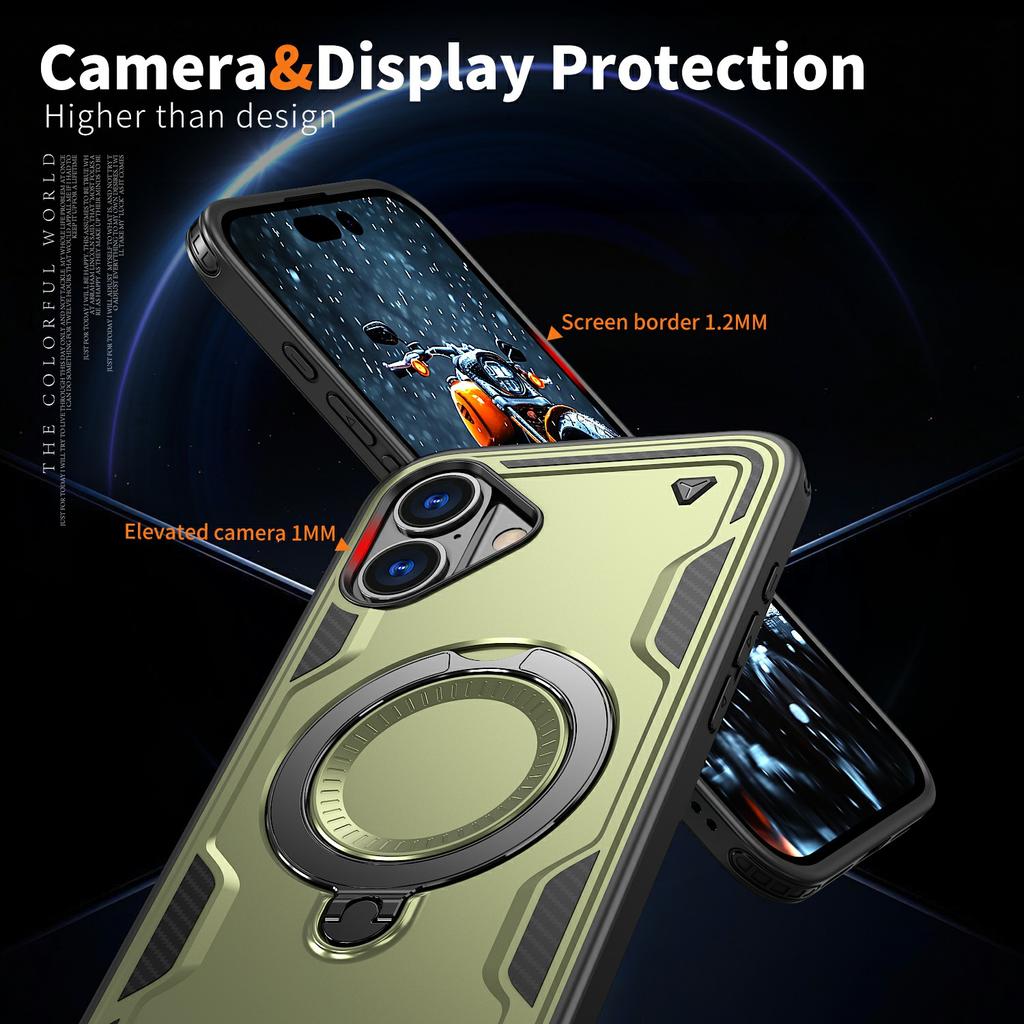 For iPhone 16 Case Compatible with MagSafe Military Protection PC+TPU Kickstand Phone Cover