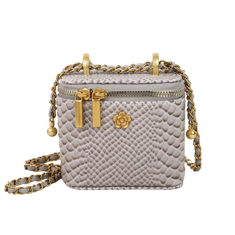 Fashion Crocodile Texture Women Casual Small Square Bag With Chain Golden