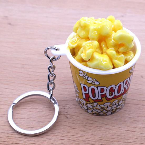 Creative Simulation Popcorn Bucket Keychain Mini Snack Cup Key Ring Pendant Gift
