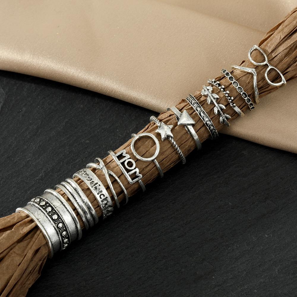 Ensemble de 14 pièces Bijoux Vintage Bague de Couple Bague Assortie Ensemble de Bagues Tempérament Élégant