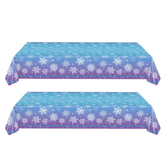 Yousheng Disposable Tablecloth Waterproof Snowflake Tablecloth Sparkling Winter Theme Table Cover for Christmas New Year Parties