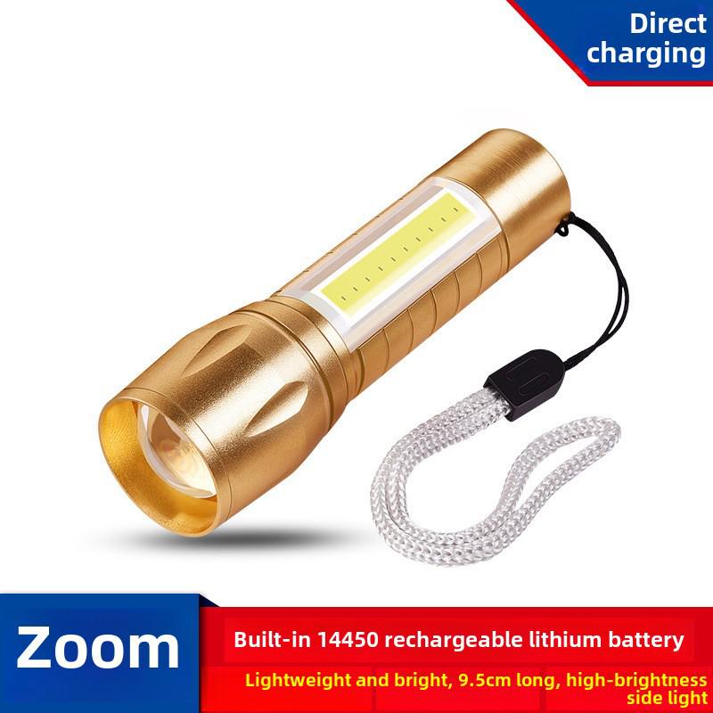 511 Mini USB Rechargeable LED Flashlight with COB, Telescopic Zoom, and Logo Printing