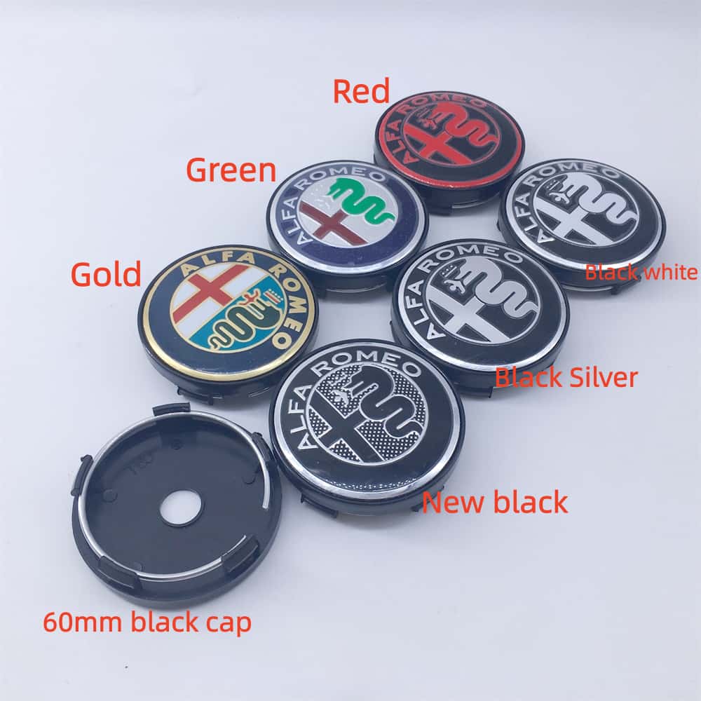 lctu5 4Pcs for Alfa Romeo GTAM Mito 147 156 159 166 Black Wheel Center Cap Badge T60 030 56mm 60mm Hub Cover Rim Logo Car Accessories