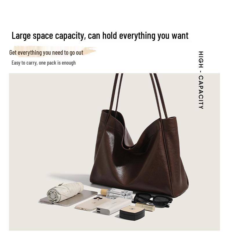 Trendy British-Style PU Leather Tote: Large Capacity, Versatile Commuter Shoulder Bag