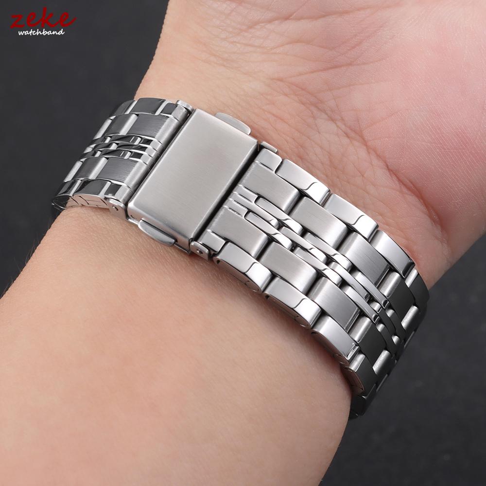 18/20/22/24mm Stainless Steel Watch Band Curved / Flat End Metal Bracelet Silver Gold Black Folding Buckle Universal Watch Strap