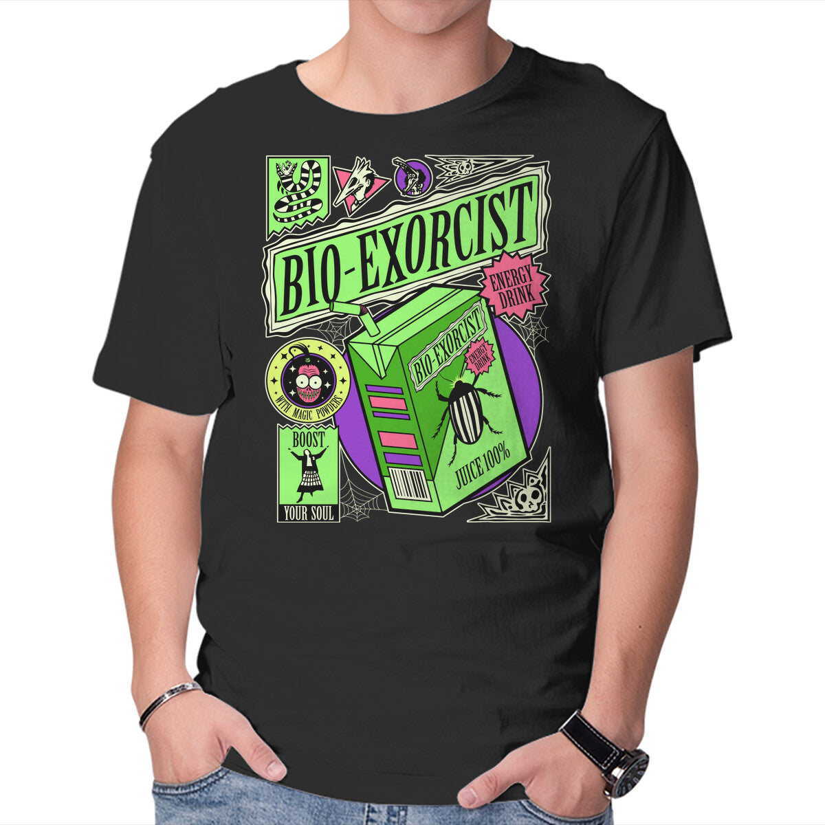 Unisex Crew Neck T-Shirt Bio-Exorcist Energy Drink Graphic Short Sleeve Casual Tee L