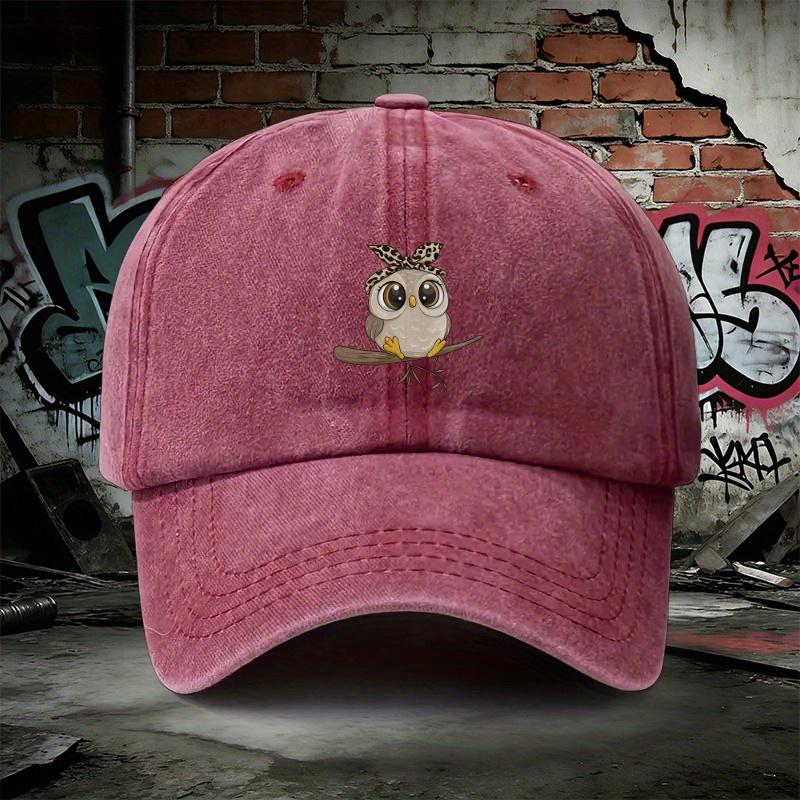 Pc Adjustable Denim Baseball Cap with Owl Cartoon Print Lightweight Printed Womens Hat Cute Owl Mens Trendy Cap Ideal G
