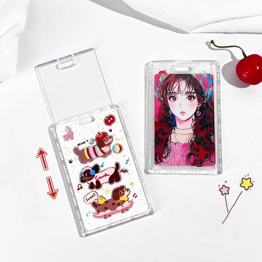 Kawaii Cat Keychain Sliding Card Holder Student Meal Card Bus Card Photo Card Holder Lanyard Lady Id Card Credit Card Holder