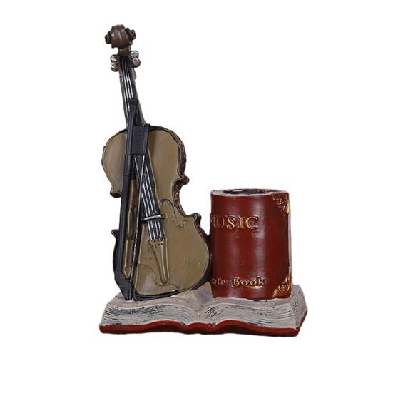 Multi-functional Pen Stand Vintage Saxophone & Violin Holder, Resin Musical Instrument Desk Organizer, Weighted Artistic Organizer Base A